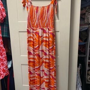 Papaya Orange and Pink Maxi Dress